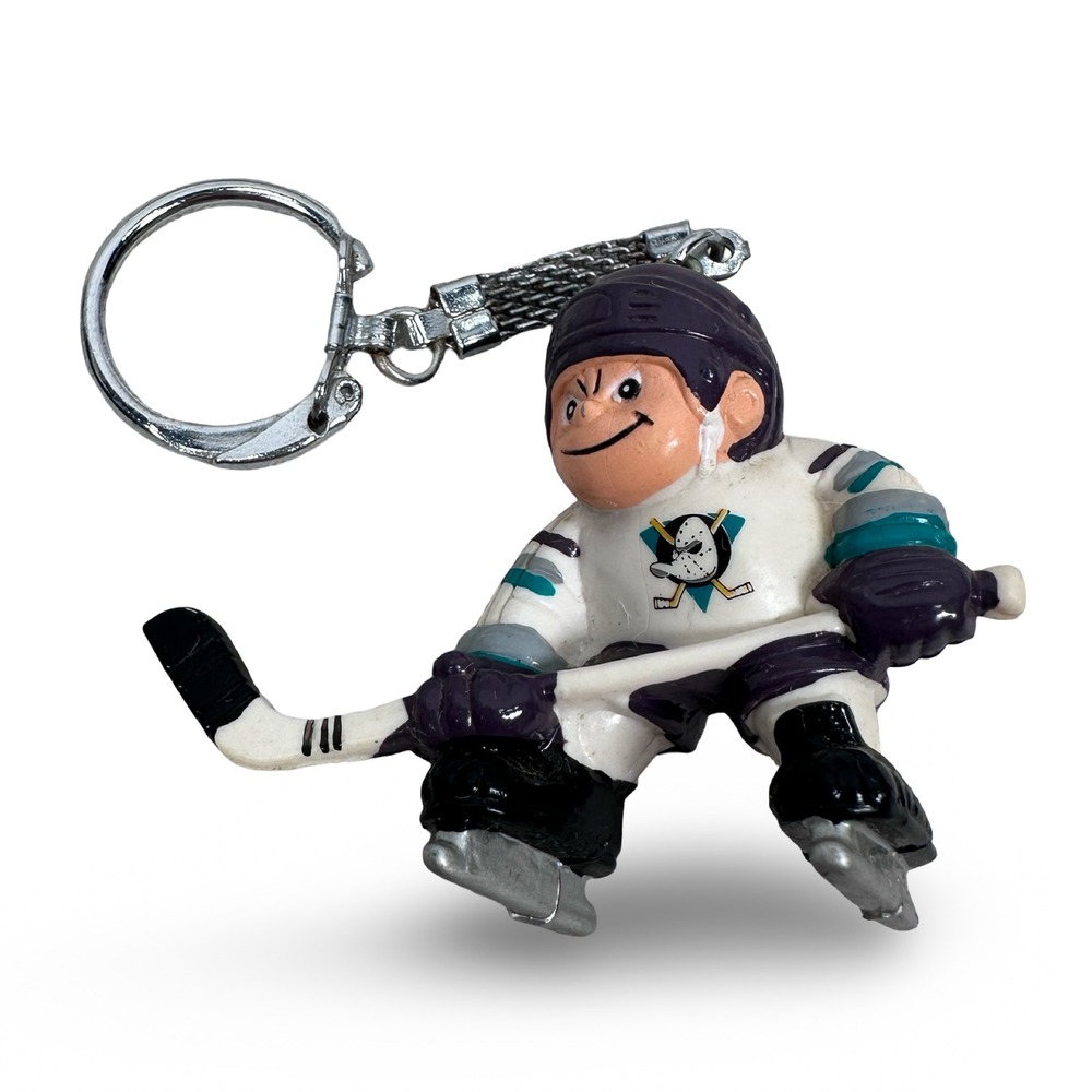 Vintage Lil Sports Brat Mighty Ducks NHL Hockey Player Keychain Gray Teal